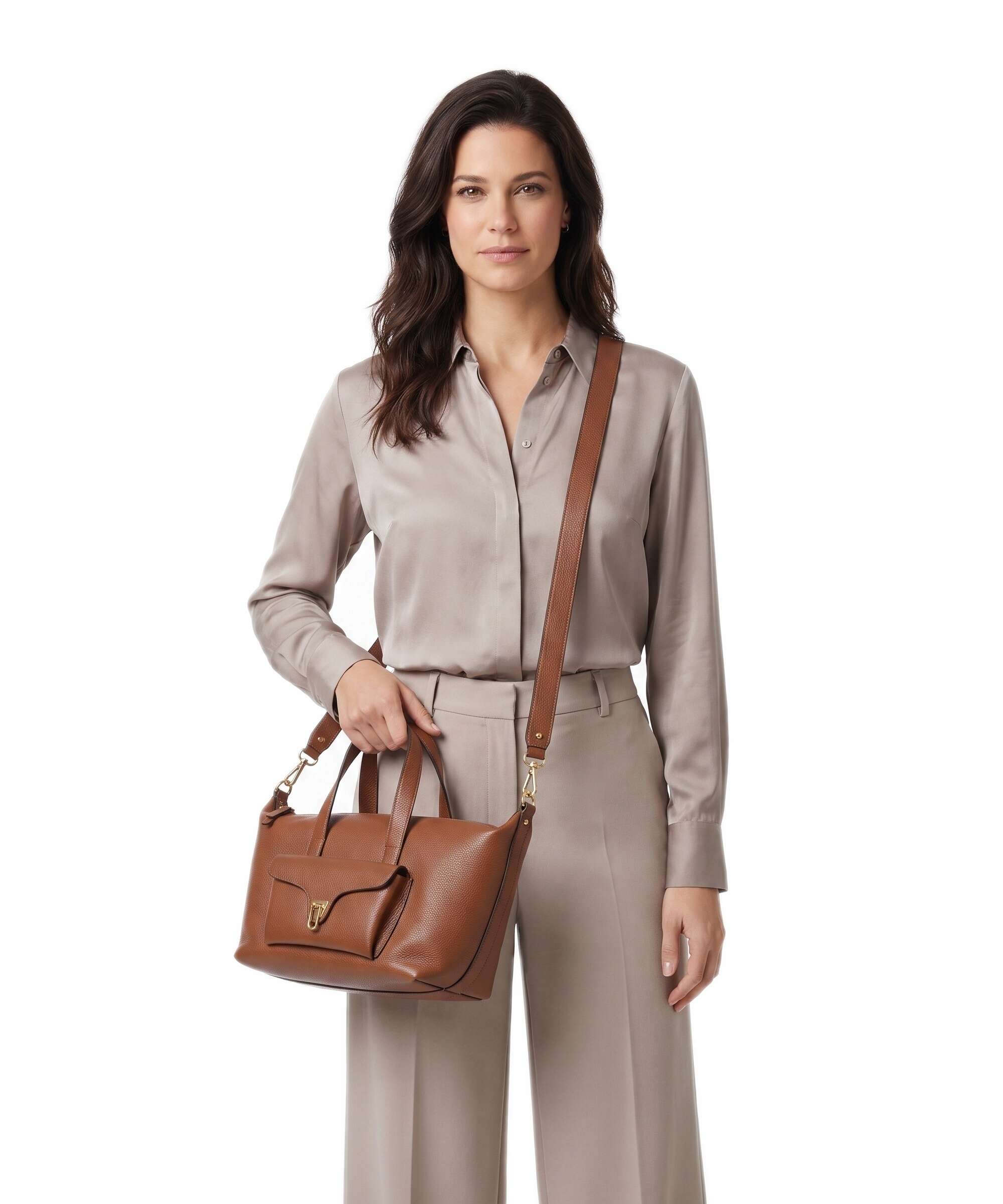 Coccinelle Borsa a Tracolla Pelle Donna Marrone Stampa Logo