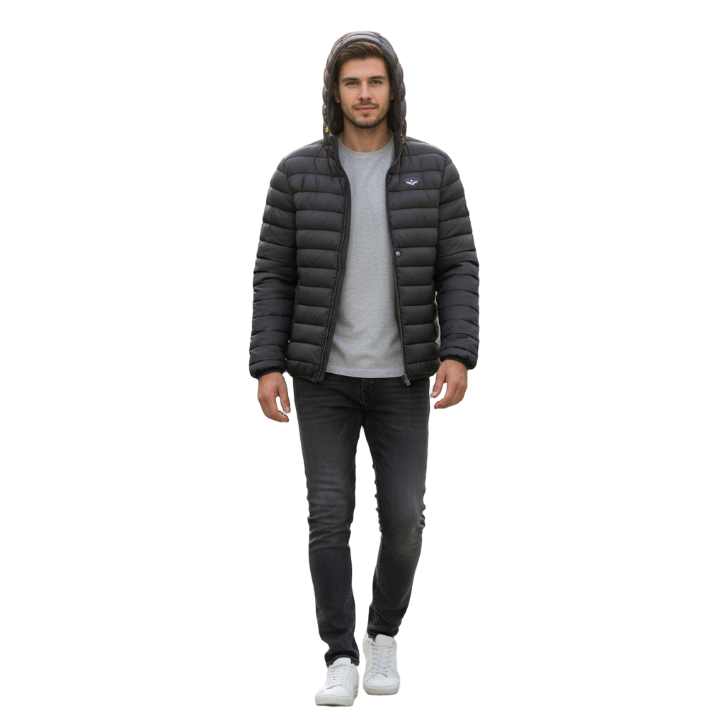 Armata di Mare Giubbotto Uomo Nero con Cappuccio e Logo