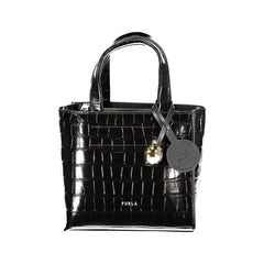 Furla Mala tiracolo mulher preta em pele com logótipo