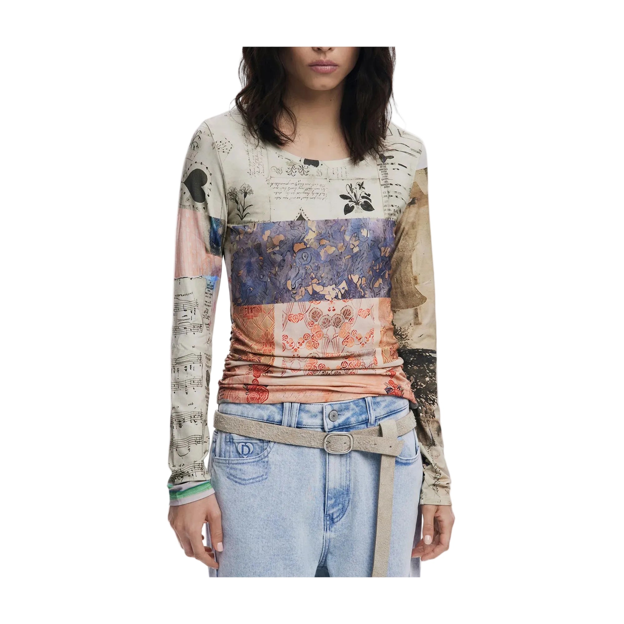 Desigual T-Shirt Maniche Lunghe Donna Beige Logo - foto prodotto