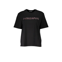 Patrizia Pepe T-Shirt Μανίκια Κοντά Γυναίκα Μαύρη Εφαρμογή Στρας