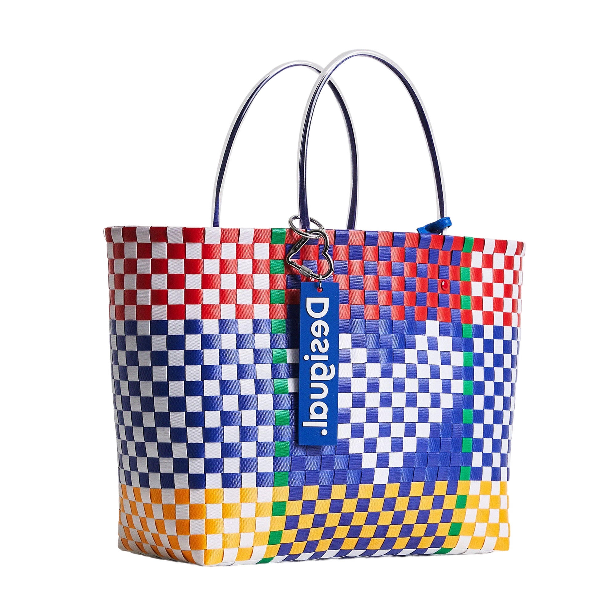 Borsa Cesta da Mare Intrecciata Desigual da Donna Multicolor con Cuore