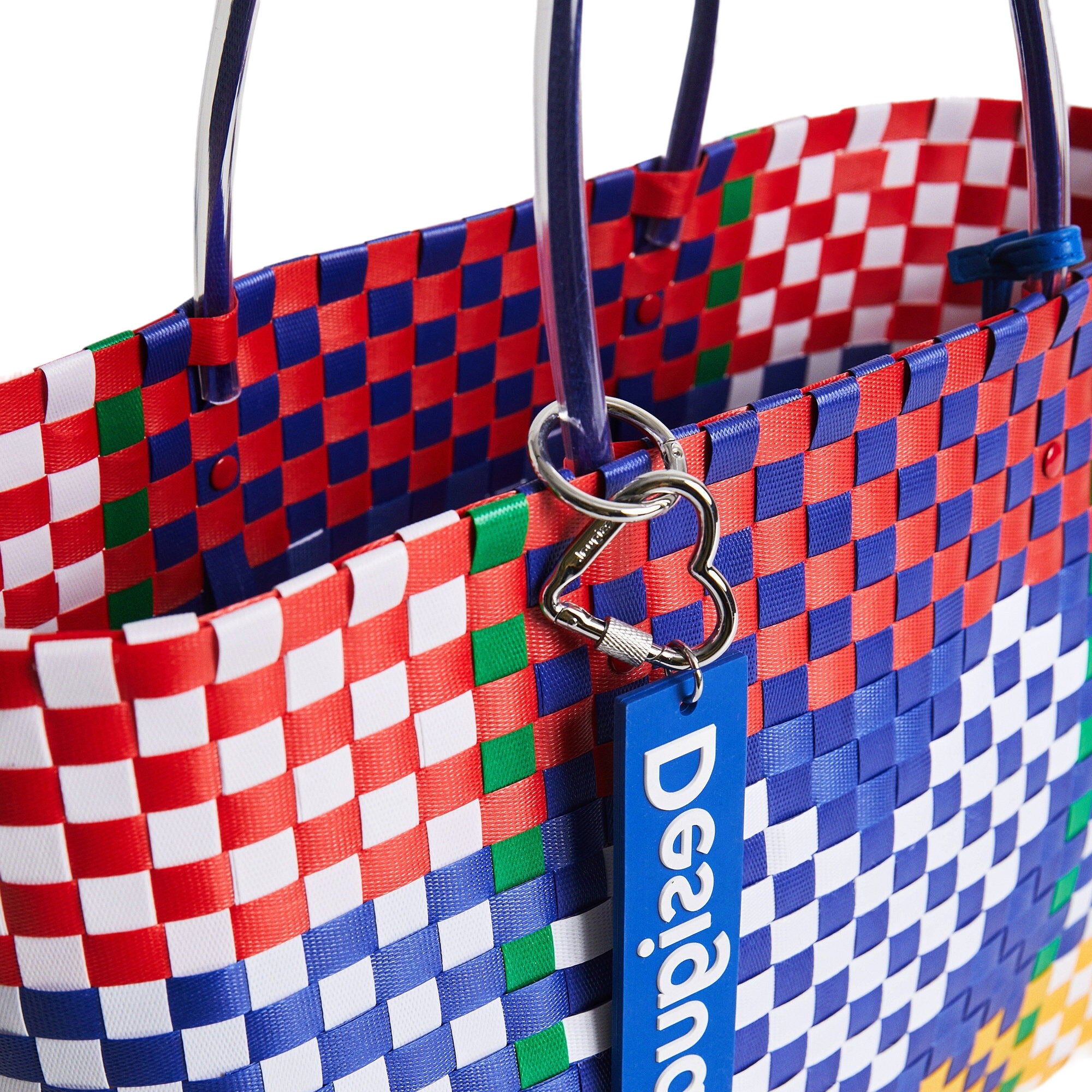 Borsa Cesta da Mare Intrecciata Desigual da Donna Multicolor con Cuore
