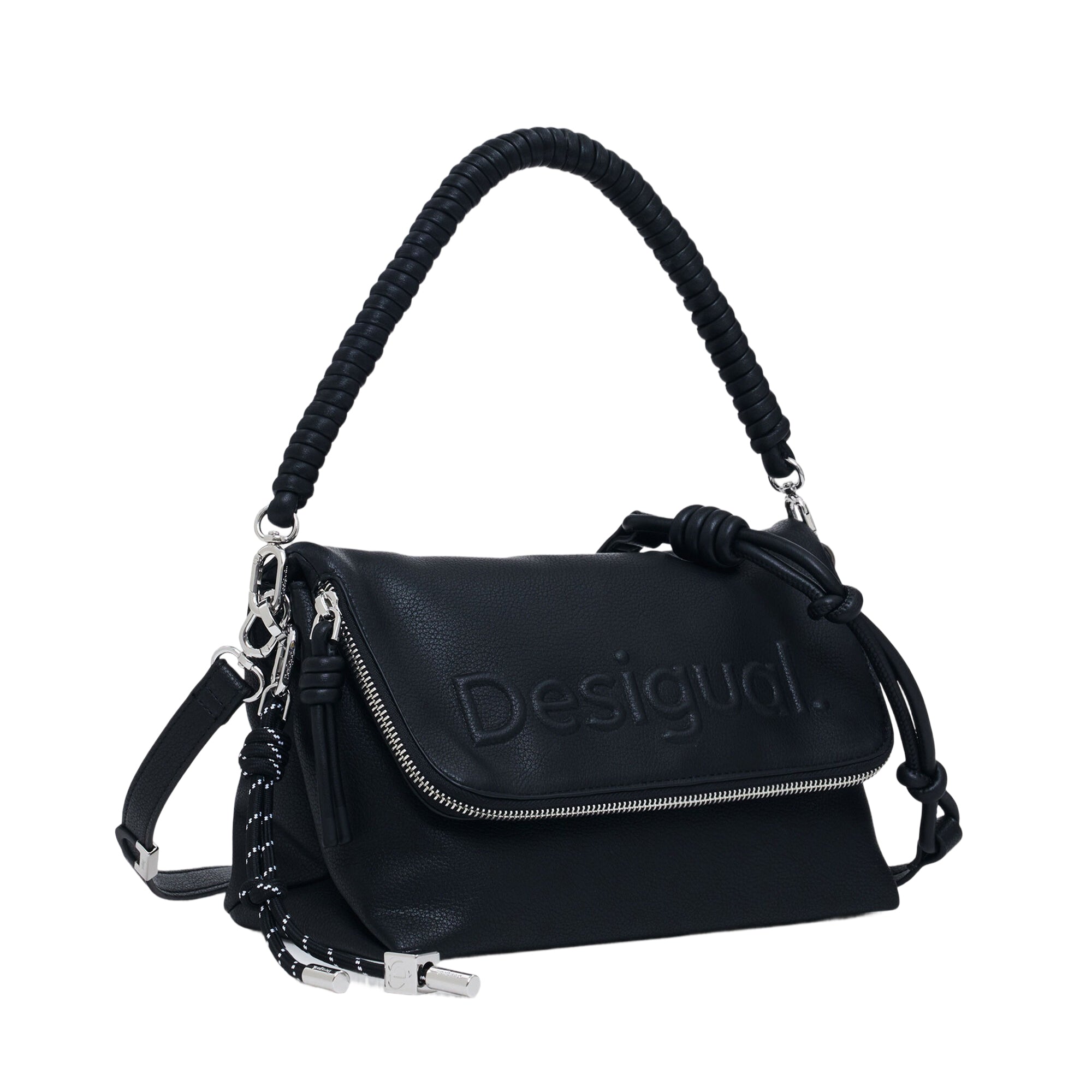 Borsa Donna a Tracolla Nera Desigual con Logo 3D e Patta