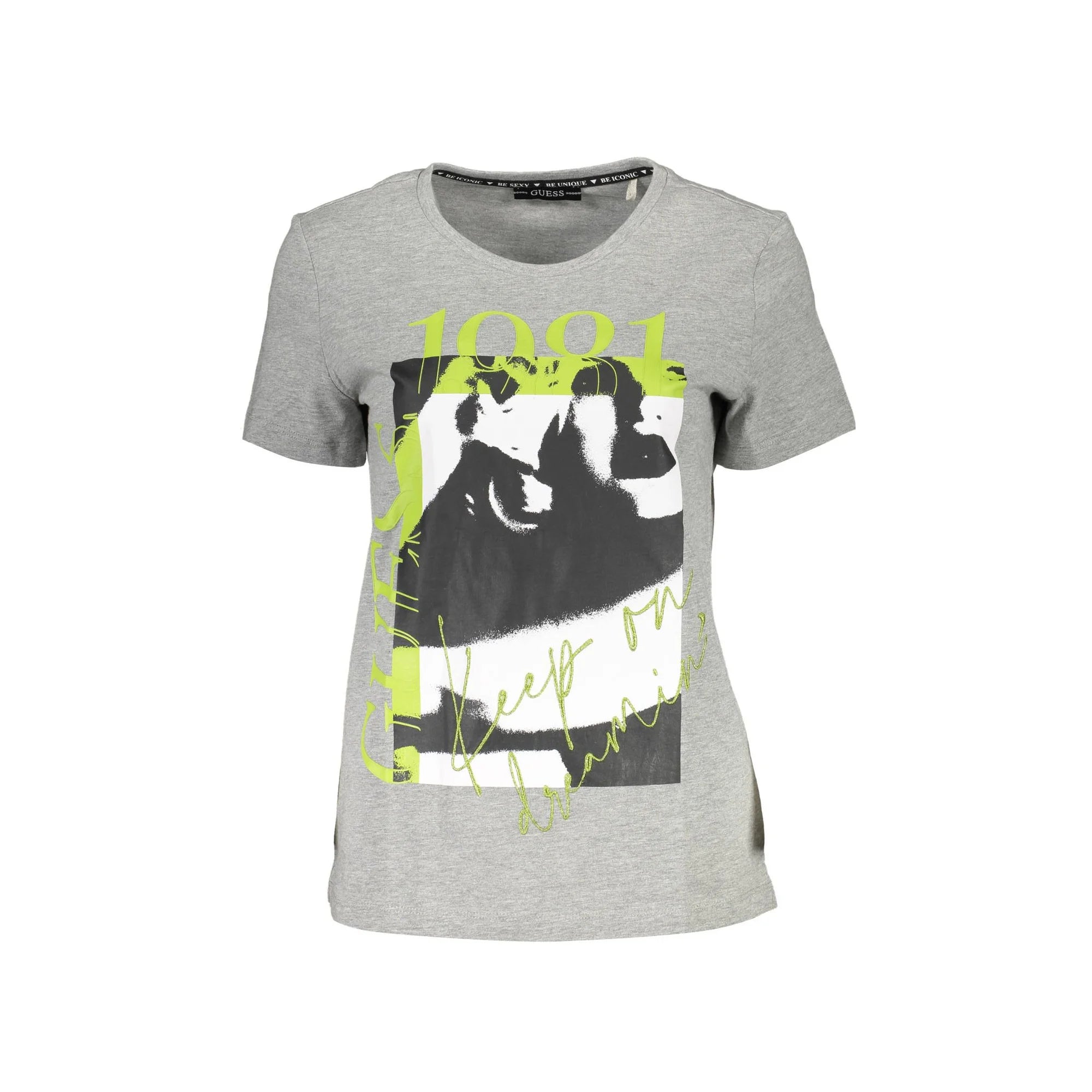 GUESS JEANS T-SHIRT MANICHE CORTE DONNA GRIGIO