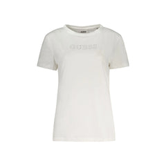 Guess vaqueros camiseta de Manga Corta para Mujer Blanca con Aplicaciones de Strass y Logo