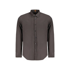Boss Camicia Maniche Lunghe Uomo Nera Ricamo Logo