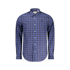 Timberland Camisa de Manga Larga Hombre Azul Bordado