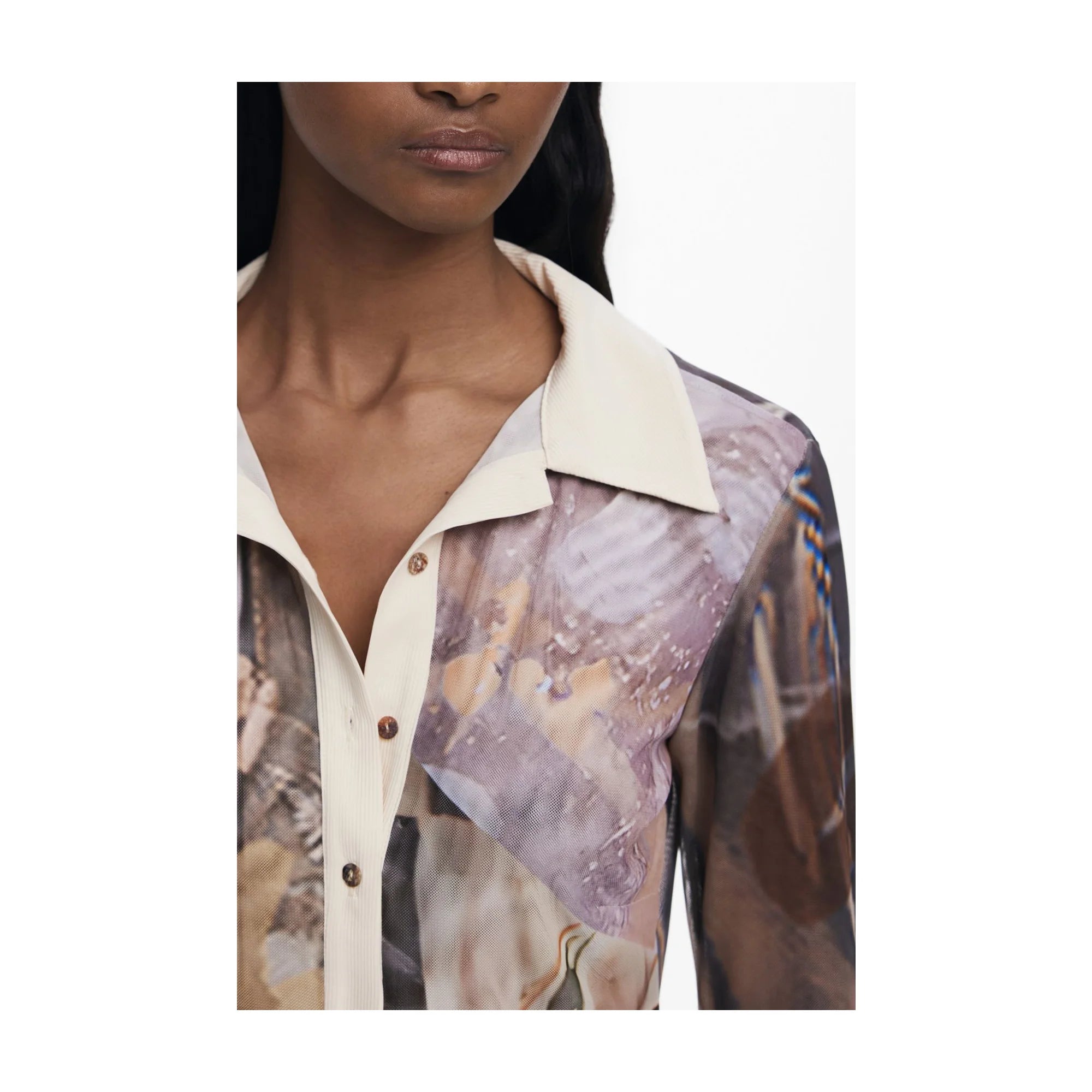DESIGUAL CAMICIA MANICHE LUNGHE DONNA BEIGE