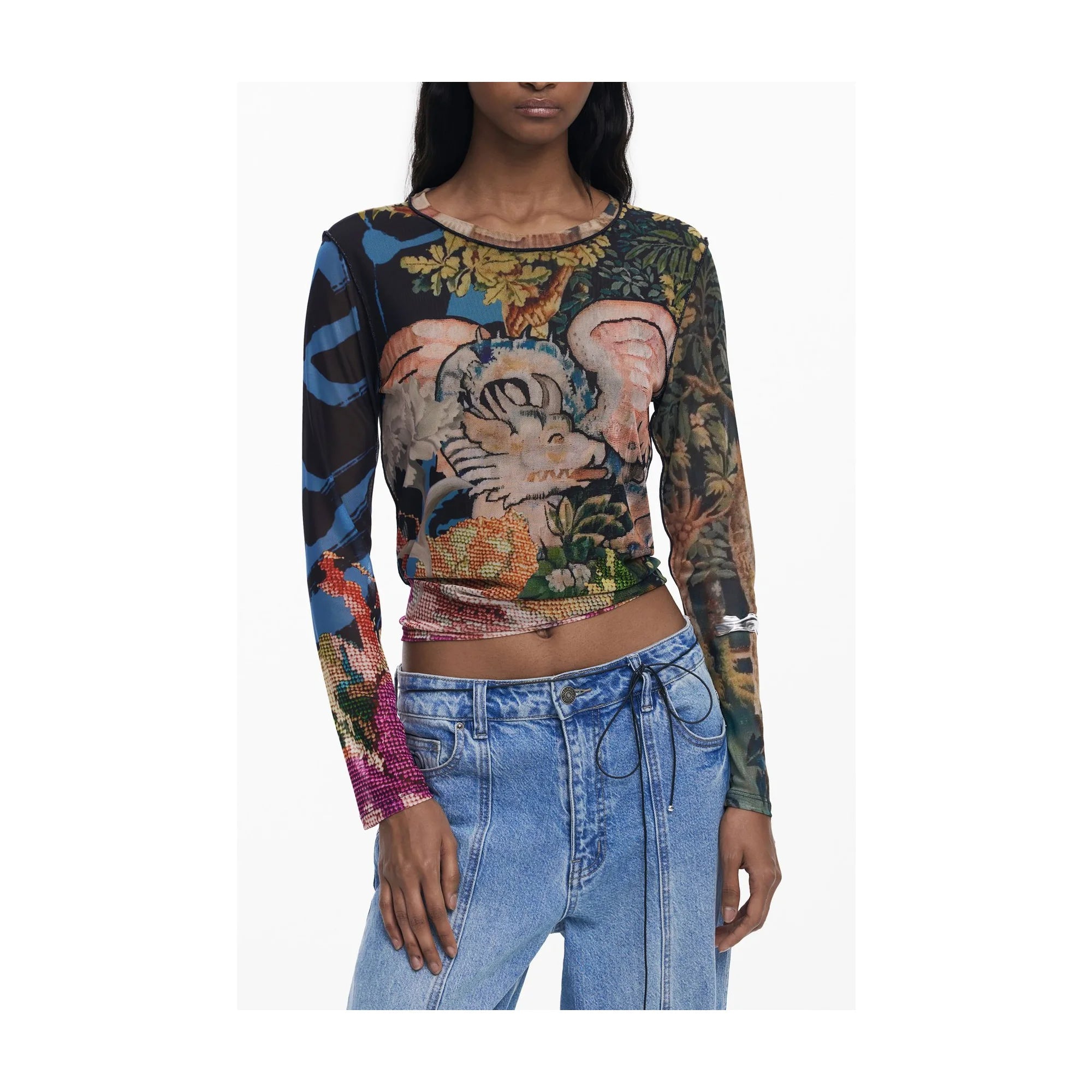 DESIGUAL T-SHIRT MANICHE LUNGHE DONNA NERO