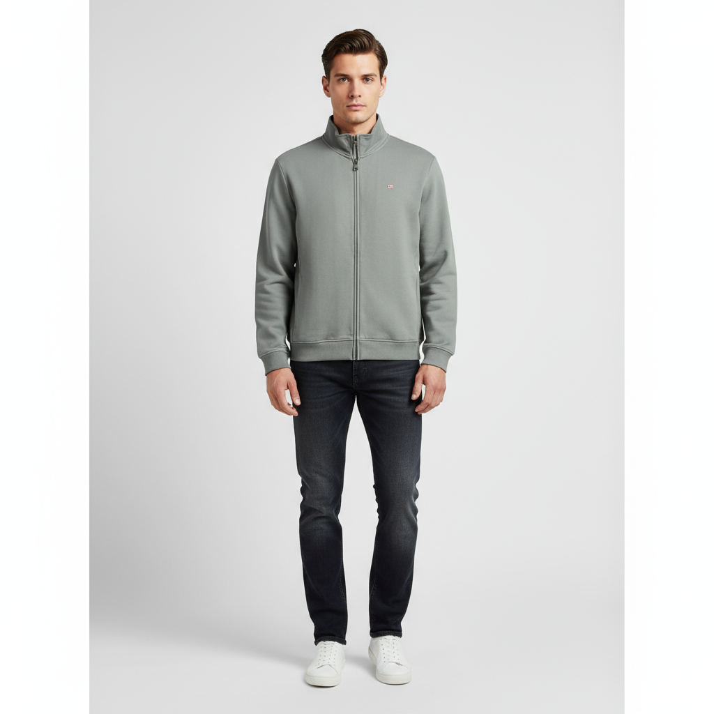 Napapijri Felpa Uomo Verde con Zip e Logo