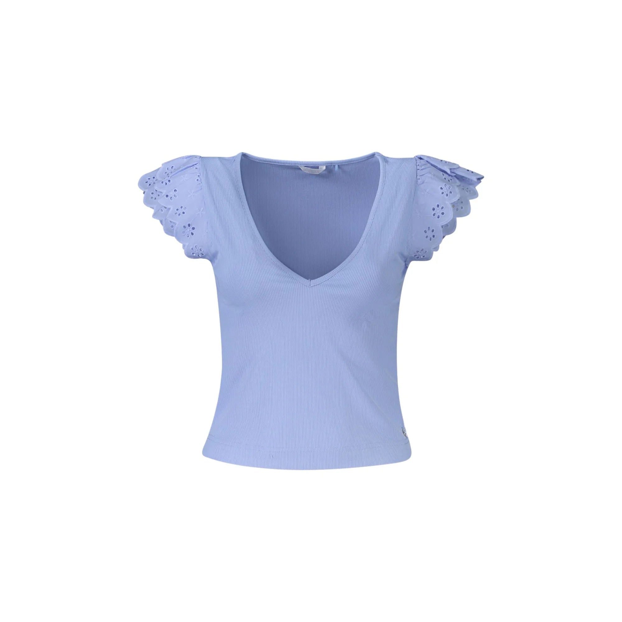 GUESS JEANS T-SHIRT MANICHE CORTE DONNA AZZURRO
