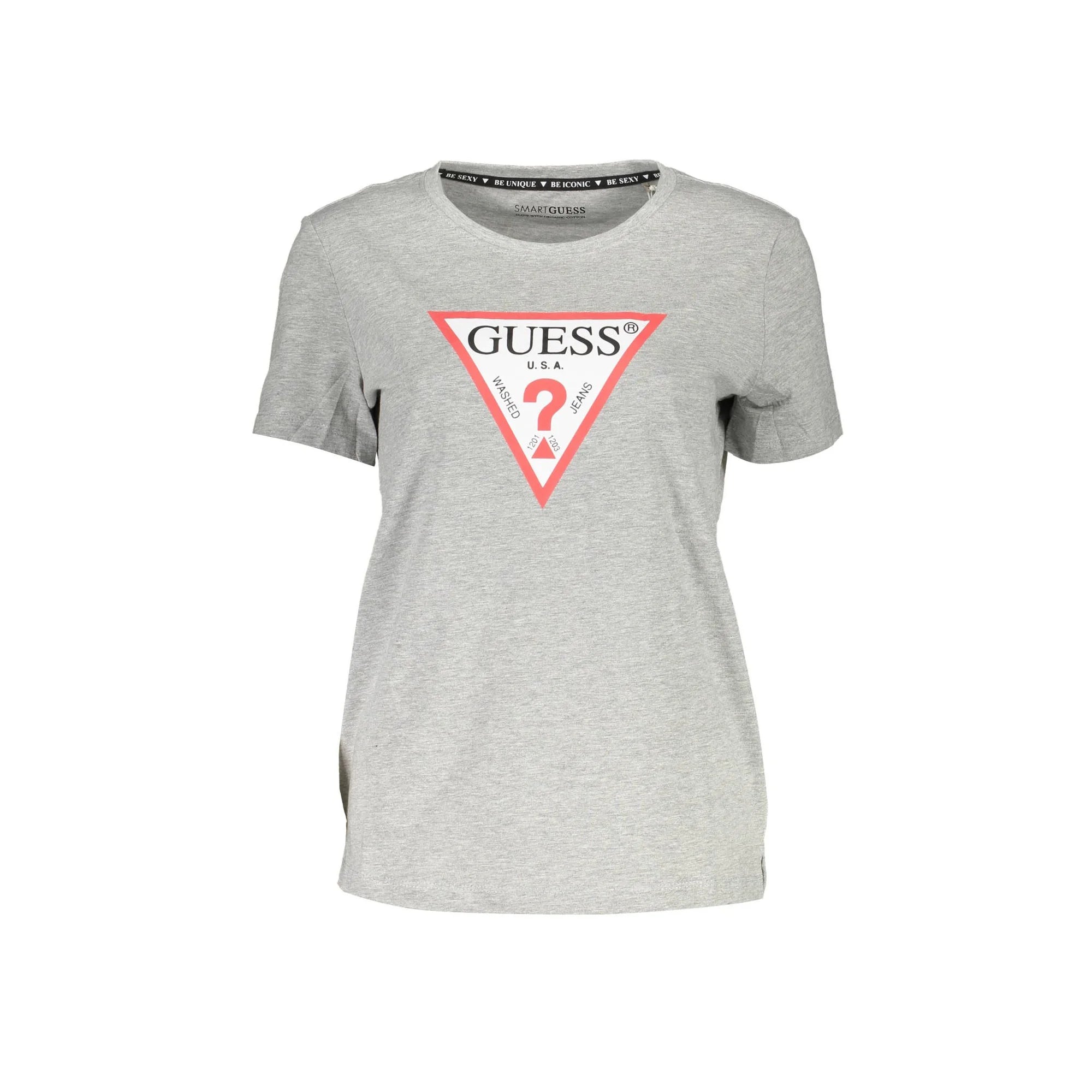 GUESS JEANS T-SHIRT MANICHE CORTE DONNA GRIGIO