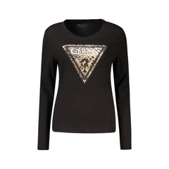 Guess Jeans T-Shirt Maniche Lunghe Donna Nera Stampa Strass Borchie Logo