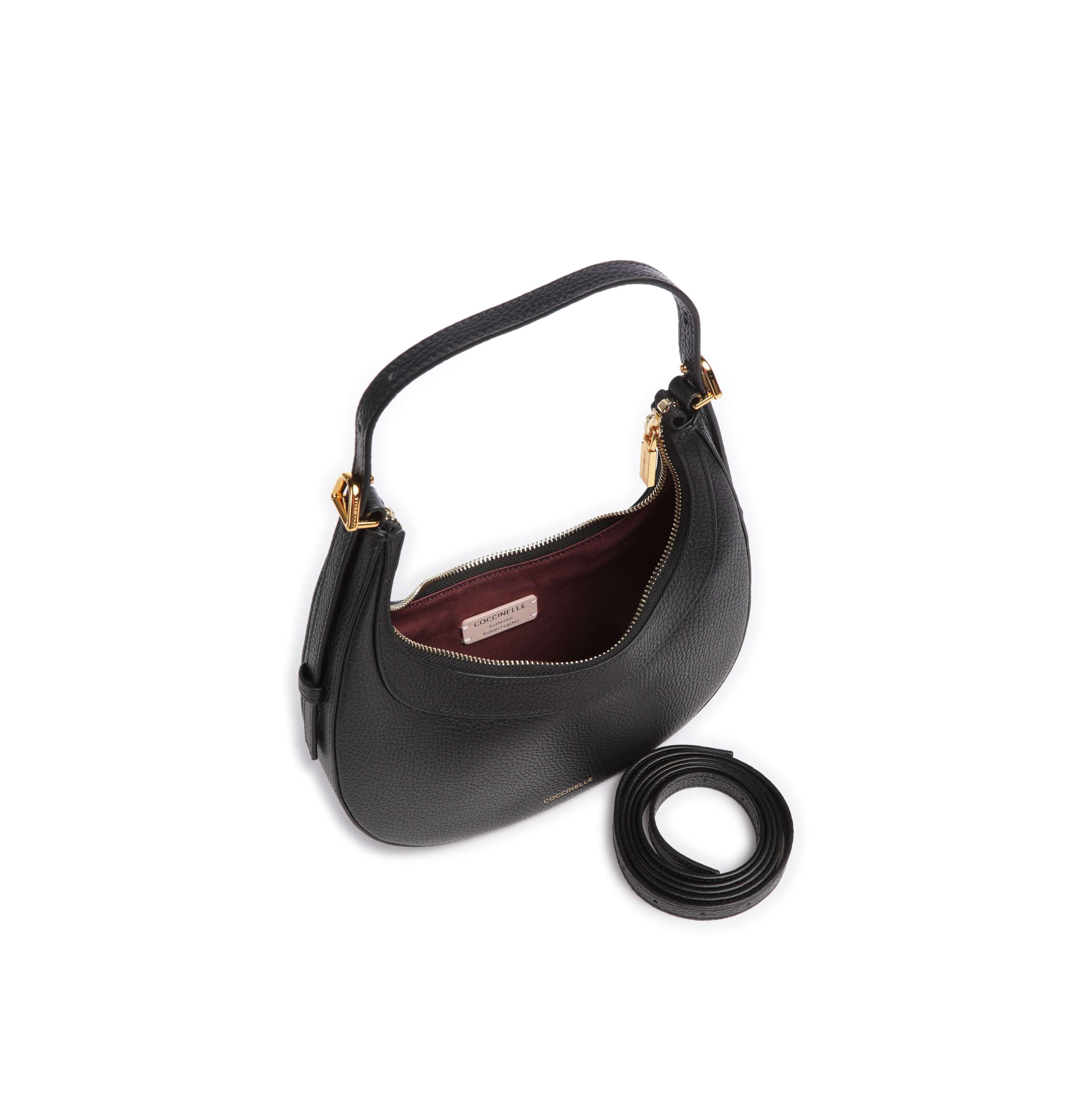 COCCINELLE Borsa Donna a Spalla e Tracolla Nera, In Vera Pelle, Whisper