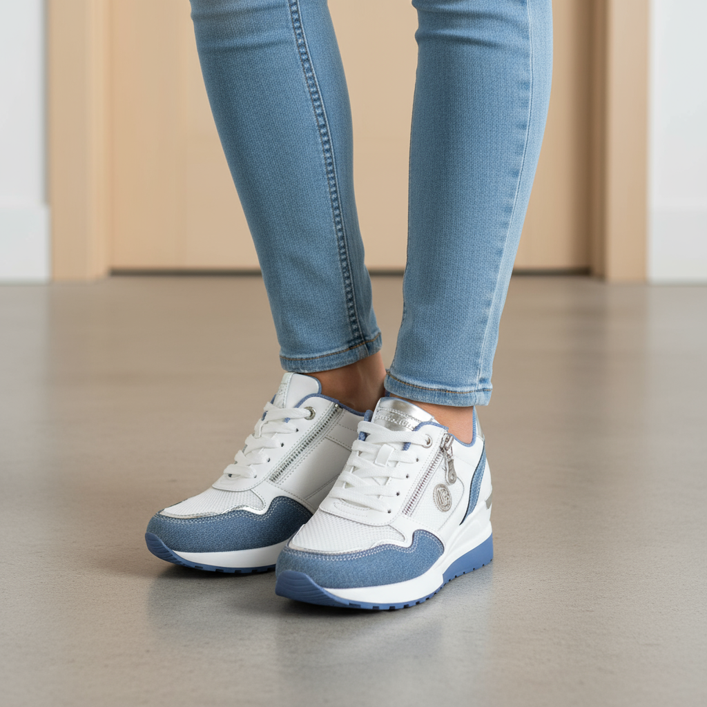 LAURA BIAGIOTTI Scarpe Sneakers Donna Blu con Zip e Ricamo