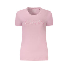 Guess Jeans T-Shirt Maniche Corte Donna Rosa Ricamo