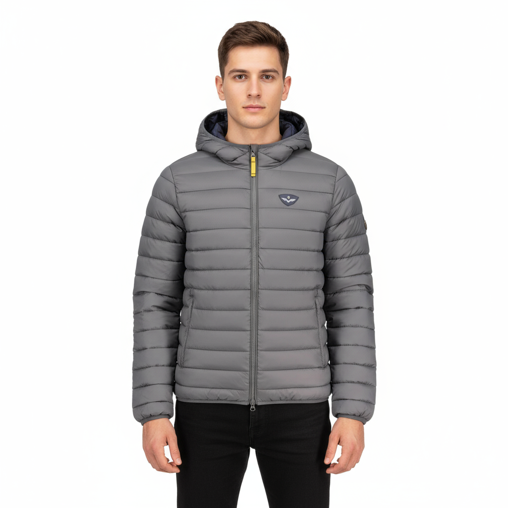 Armata di Mare Giubbotto Uomo Grigio con Cappuccio e Logo