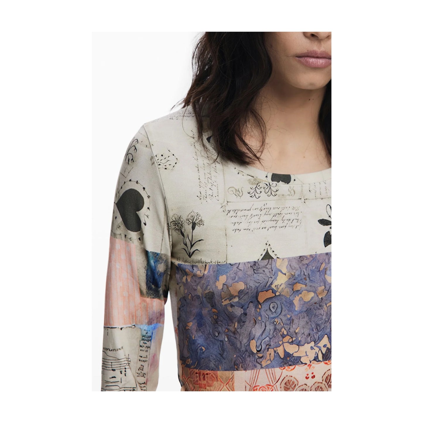 Desigual T-Shirt Maniche Lunghe Donna Beige Logo - vista 3