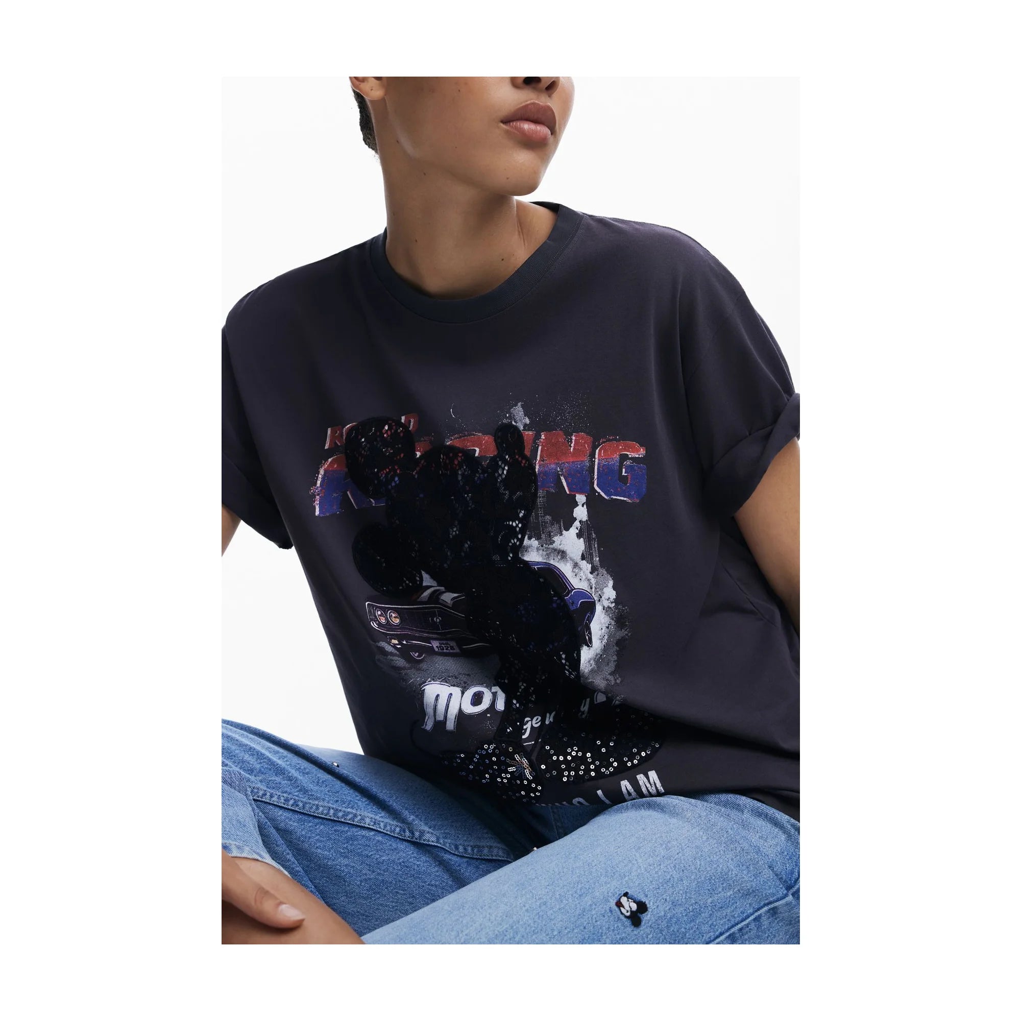 DESIGUAL T-SHIRT MANICHE CORTE DONNA NERO