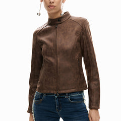 Desigual Giubbotto Maniche Lunghe Donna Marrone Zip Logo