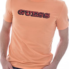 GUESS JEANS T-shirt Homme Orange Col Rond avec Logo