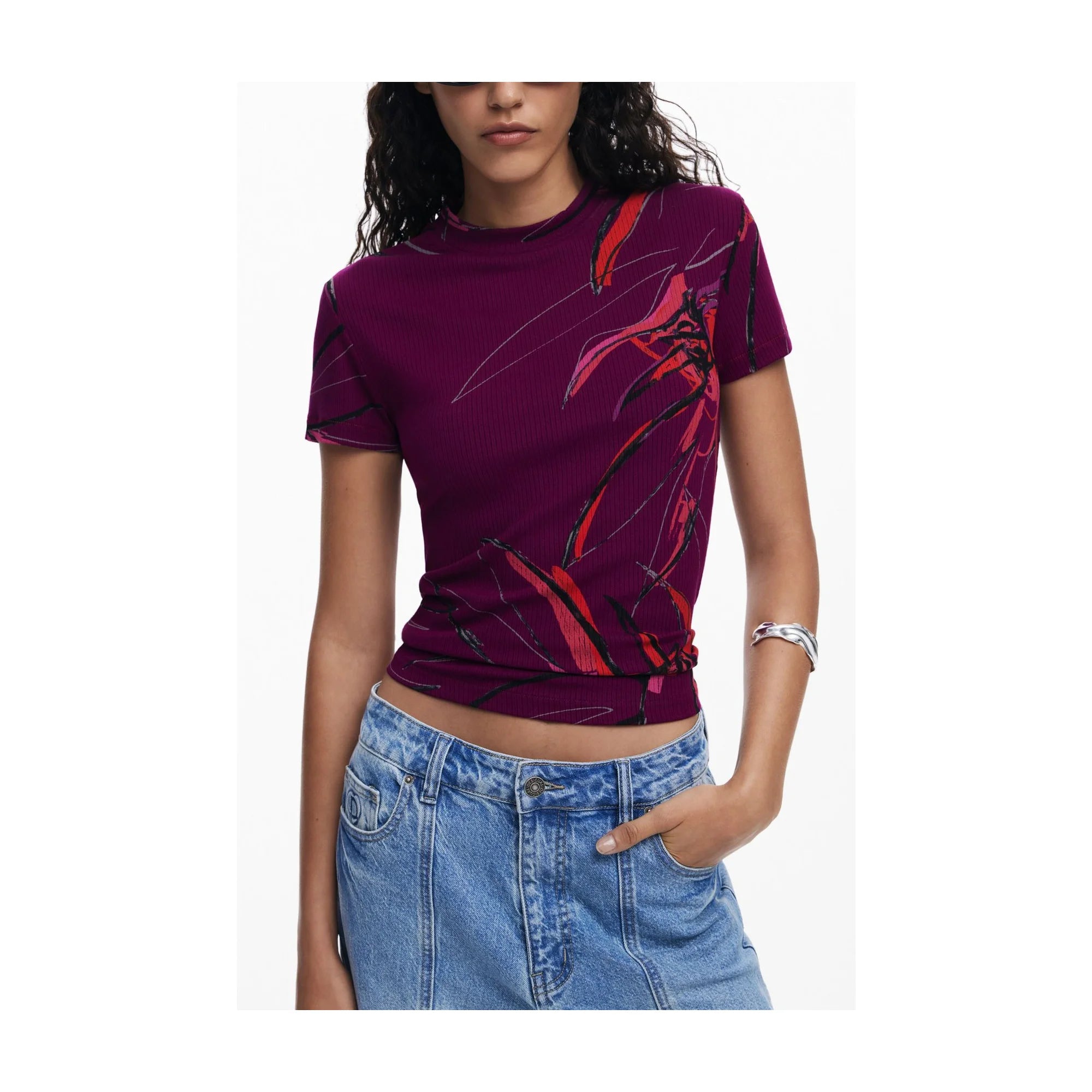 DESIGUAL T-SHIRT MANICHE CORTE DONNA VIOLA