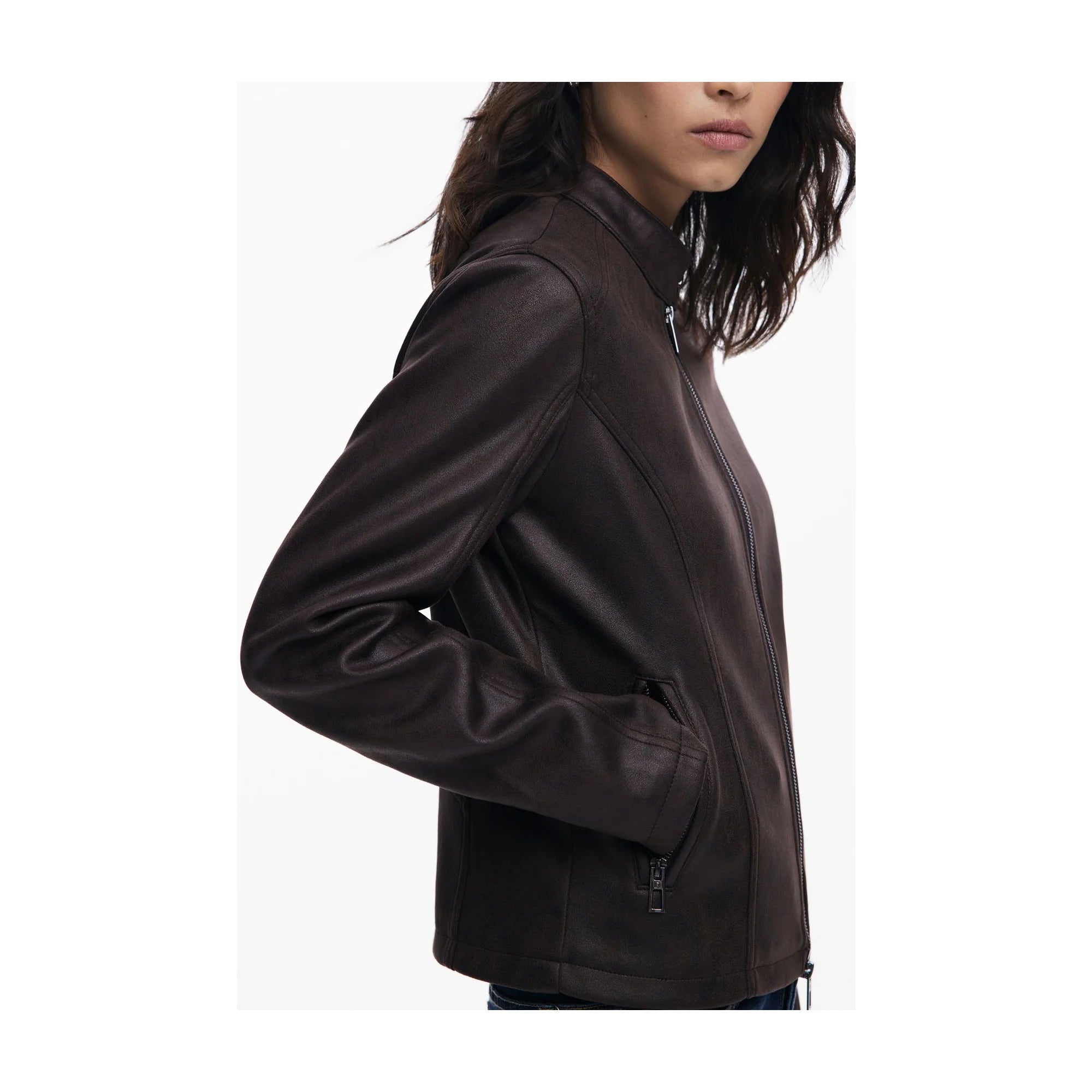 Desigual Giubbotto Maniche Lunghe Donna Marrone Zip Giubbotti e Giacche - vista 3