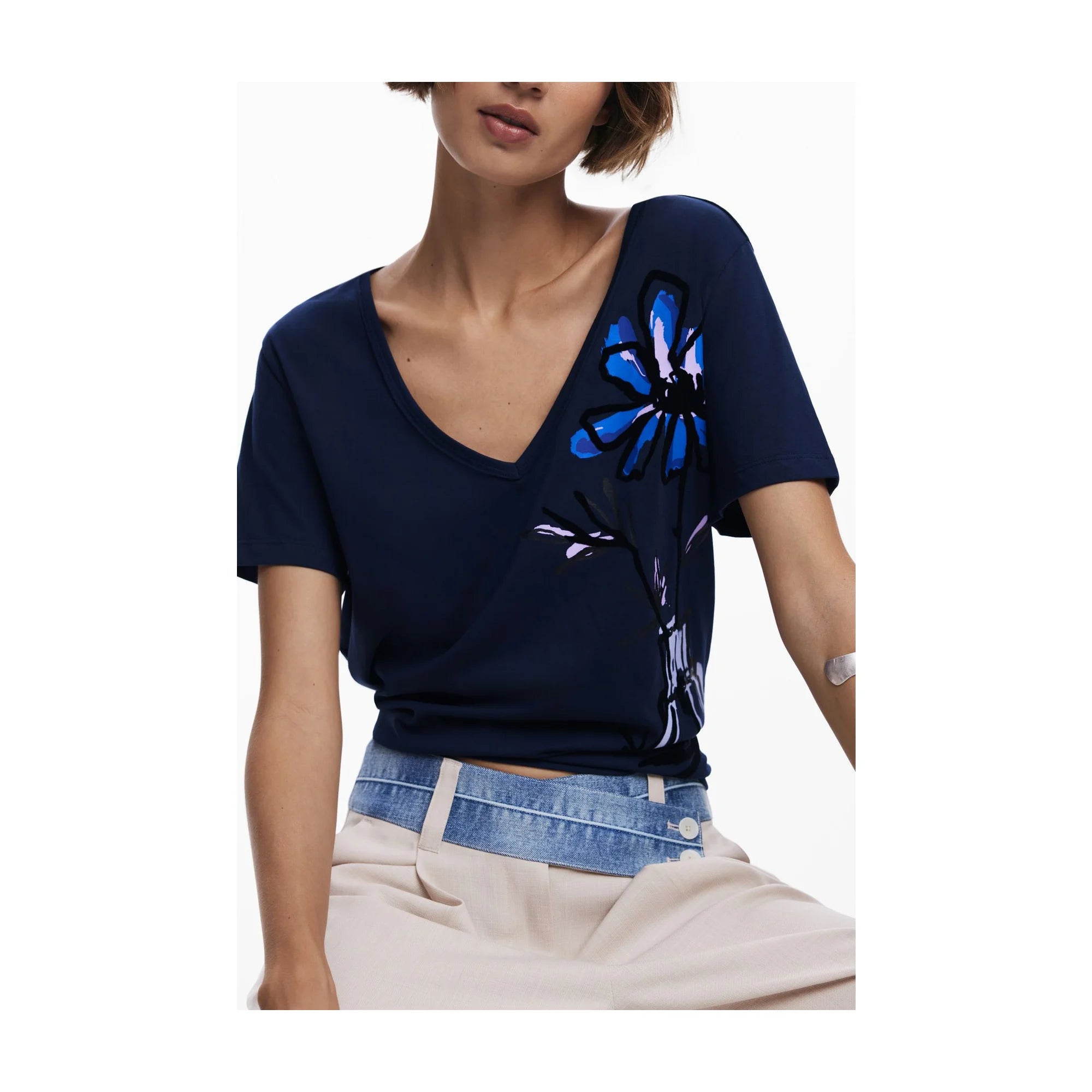 DESIGUAL T-SHIRT MANICHE CORTE DONNA BLU