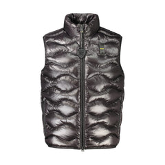 Blauer Giubbotto Smanicato Uomo Nero Zip Logo
