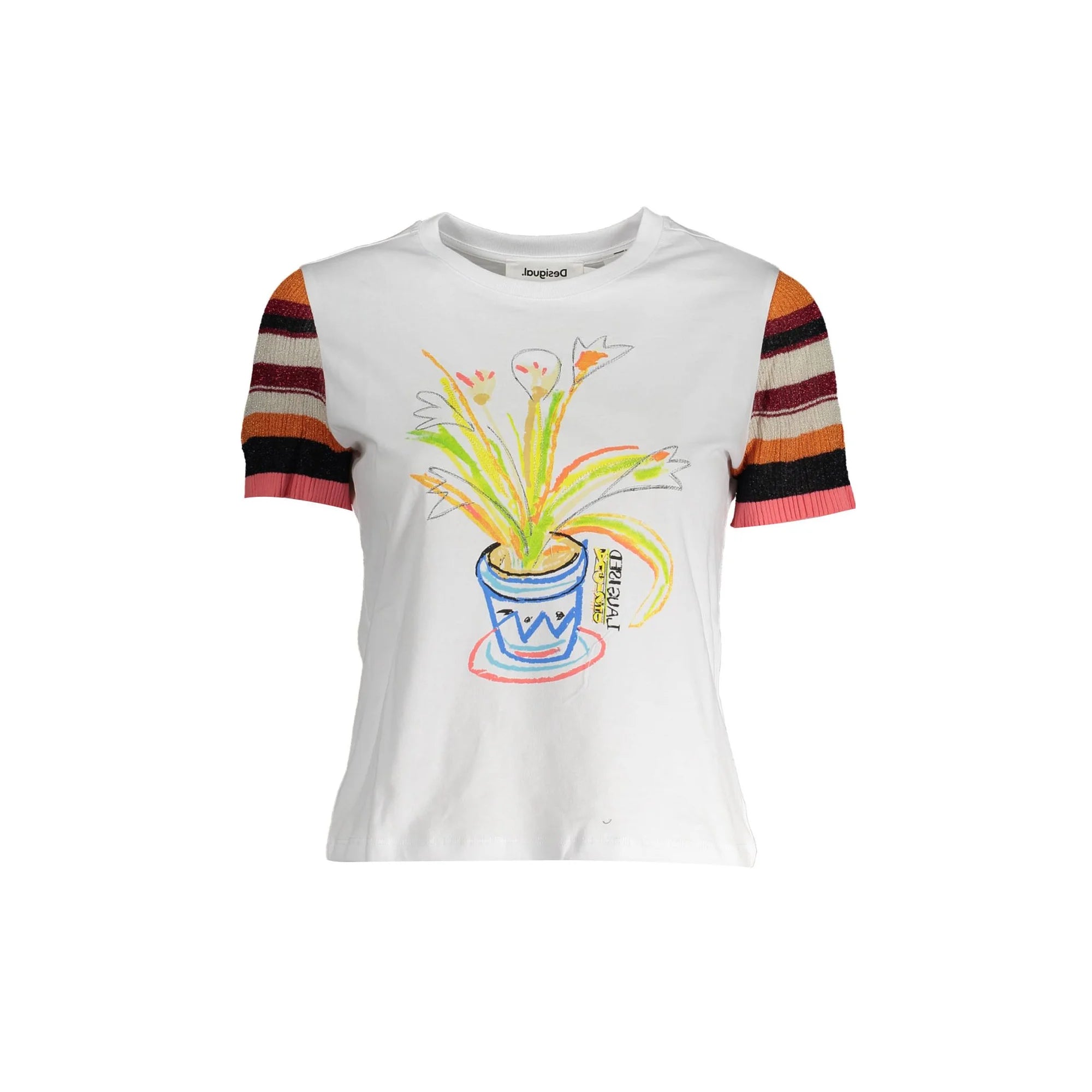 DESIGUAL T-SHIRT MANICHE CORTE DONNA BIANCO