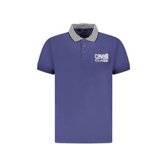 Cavalli Class Polo de Manga Corta para Hombre Azul con Estampado de Logo