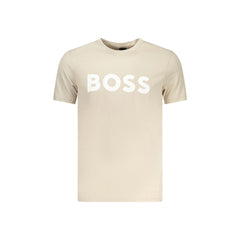 Boss Short Sleeve T-Shirt Men Beige Logo Print