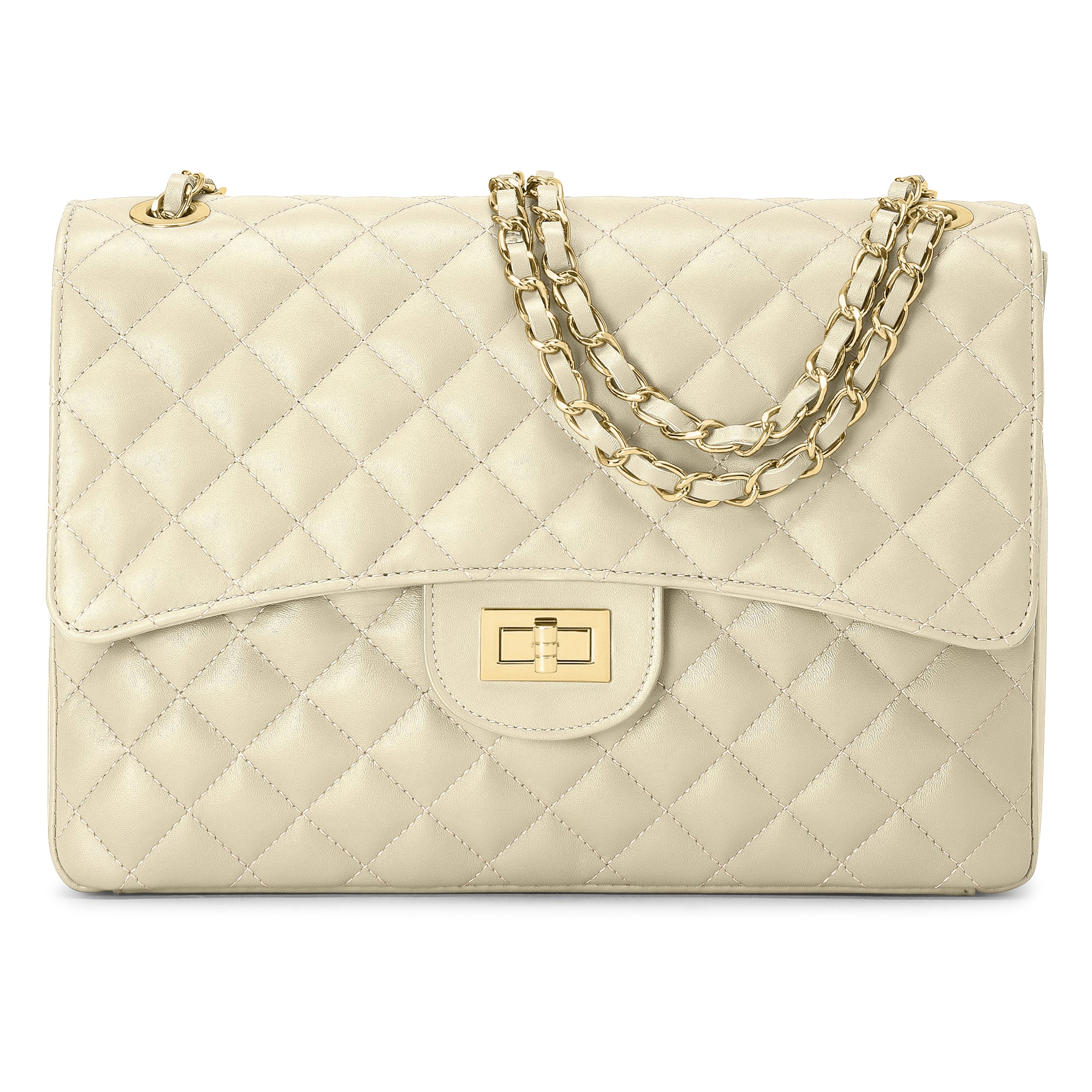 Borsa Donna a Spalla e Tracolla, In Vera Pelle Trapuntata, Made in Italy, Modello Vivienne Beige
