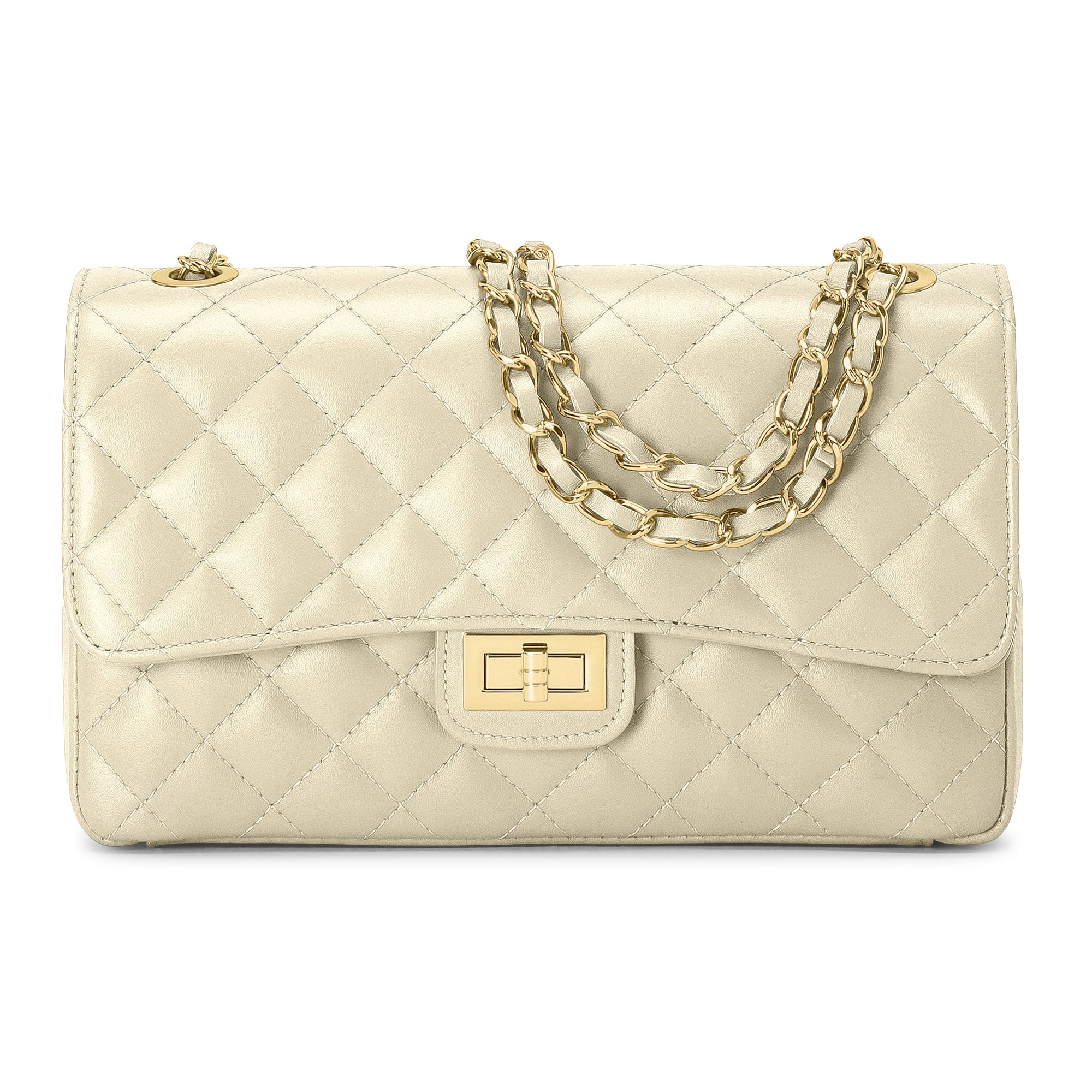 Borsa Donna a Spalla e Tracolla, In Vera Pelle Trapuntata, Made in Italy, Modello Charlotte Beige