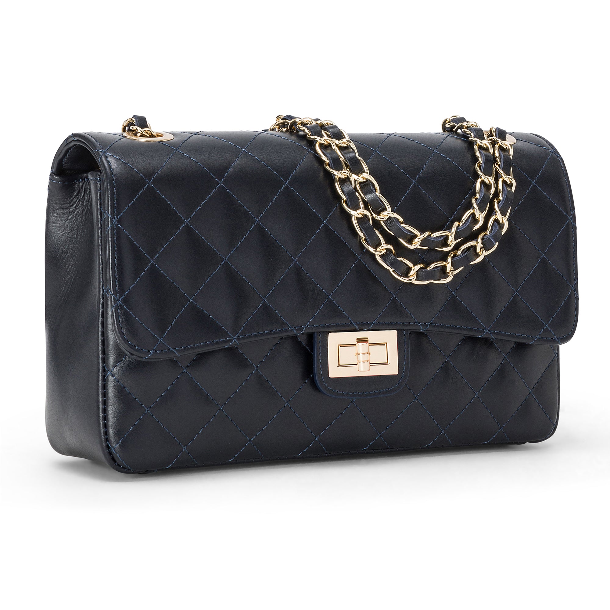 Borsa Donna a Spalla e Tracolla, In Vera Pelle Trapuntata, Made in Italy, Modello Charlotte