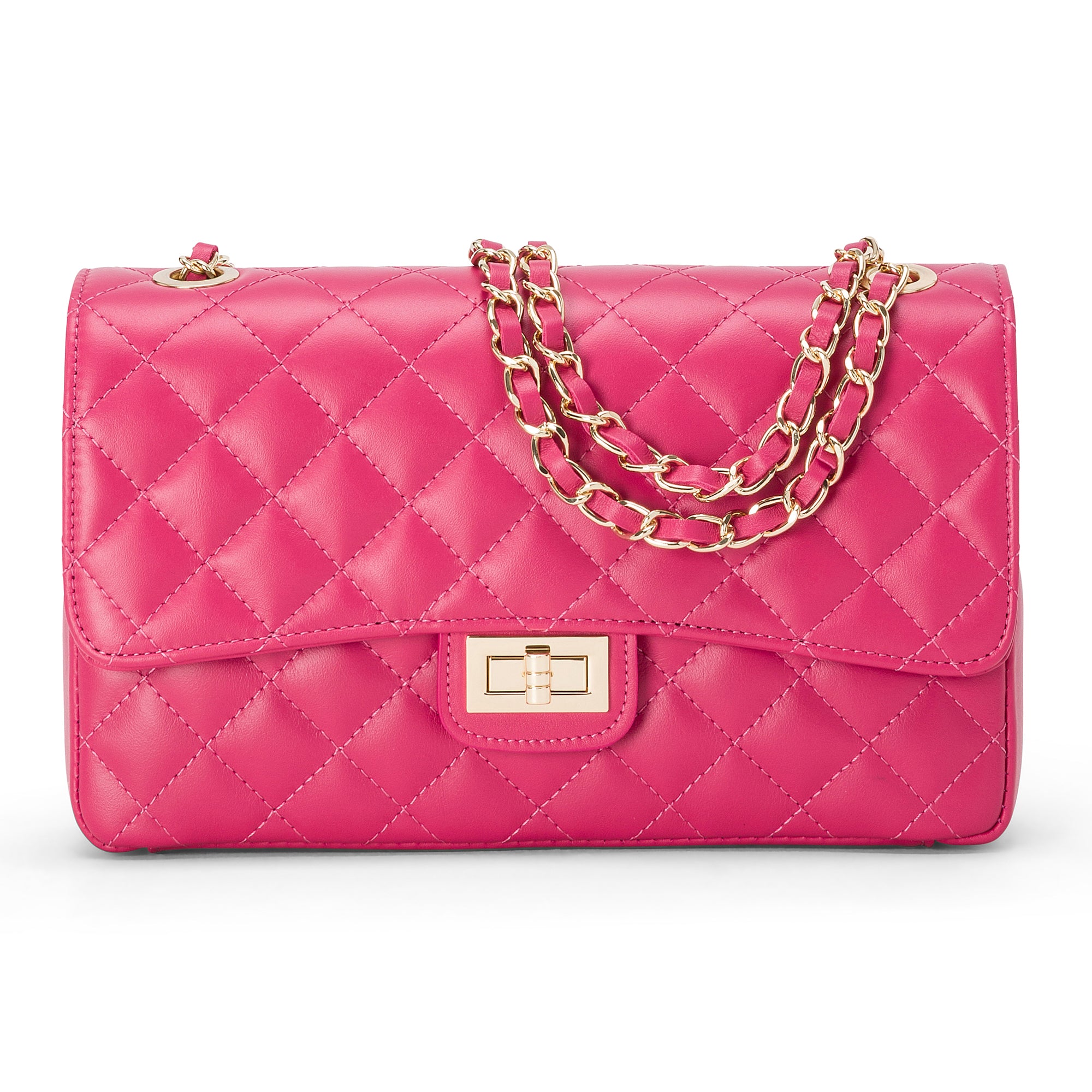 Borsa Donna a Spalla e Tracolla, In Vera Pelle Trapuntata, Made in Italy, Modello Charlotte Fucsia