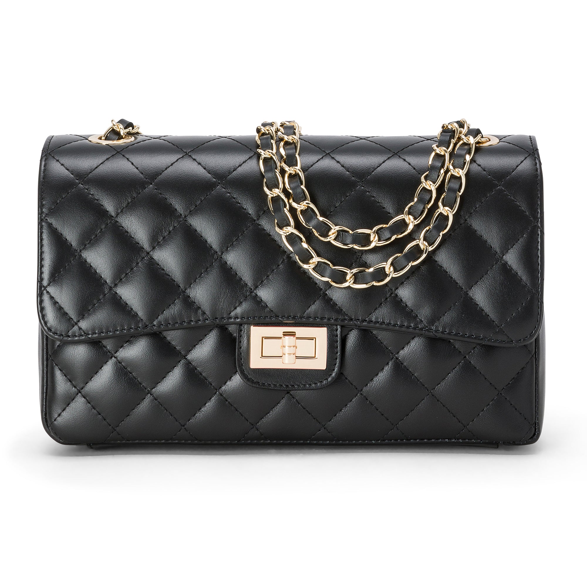 Borsa Donna a Spalla e Tracolla, In Vera Pelle Trapuntata, Made in Italy, Modello Charlotte Nero