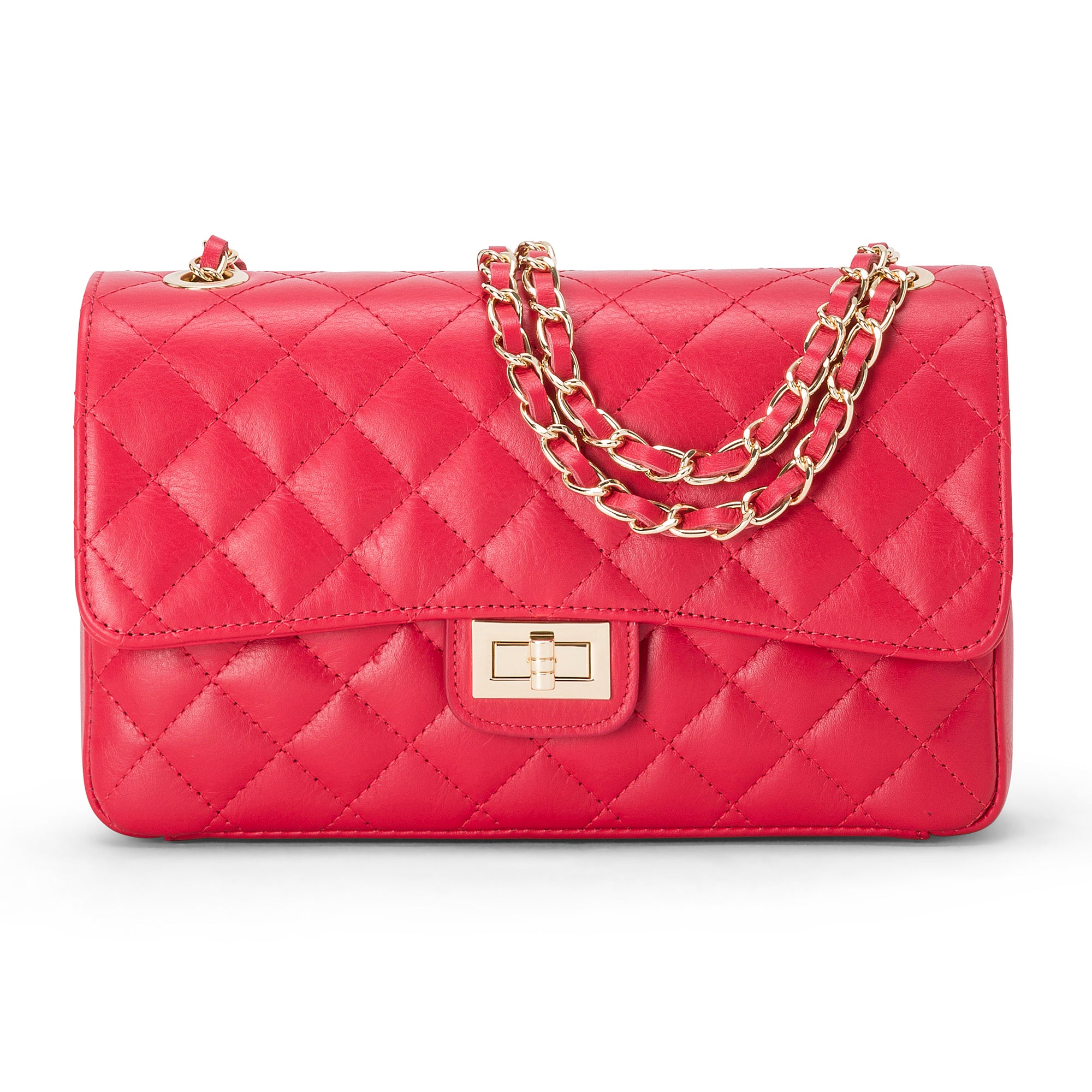 Borsa Donna a Spalla e Tracolla, In Vera Pelle Trapuntata, Made in Italy, Modello Charlotte Rosso