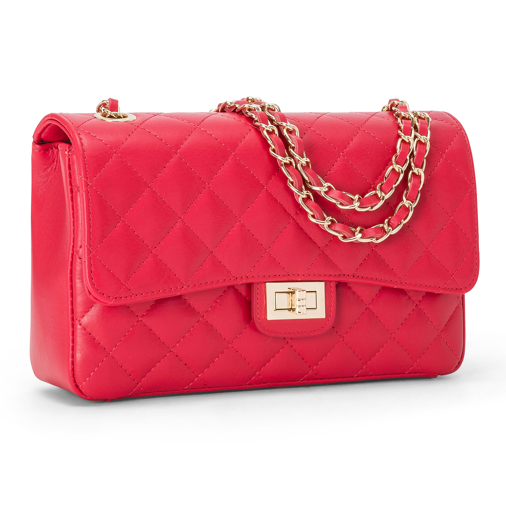 Borsa Donna a Spalla e Tracolla, In Vera Pelle Trapuntata, Made in Italy, Modello Charlotte