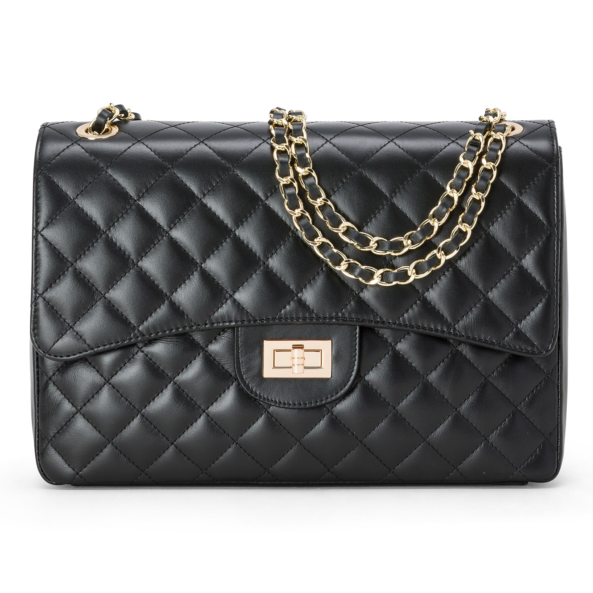 Borsa Donna a Spalla e Tracolla, In Vera Pelle Trapuntata, Made in Italy, Modello Vivienne Nero