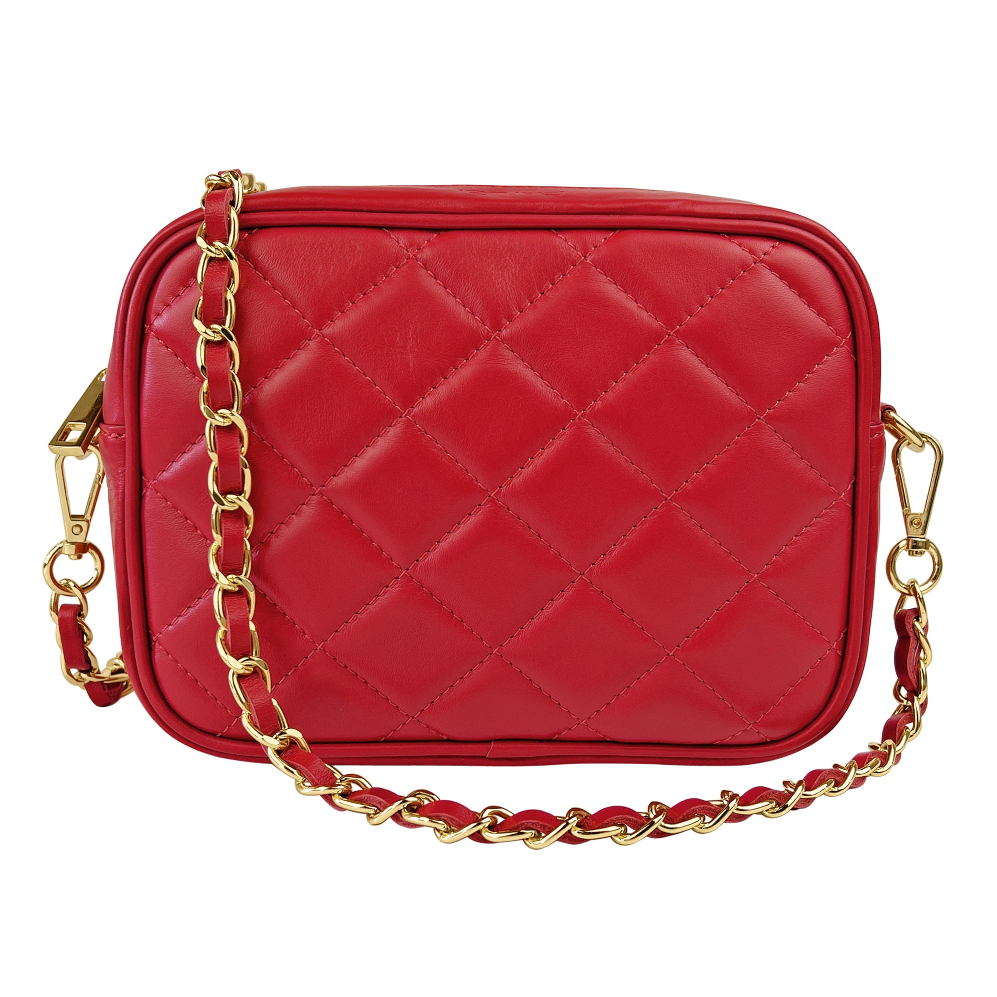Borsa Donna a Tracolla, In Vera Pelle Trapuntata, Made in Italy, Modello Nora Rosso