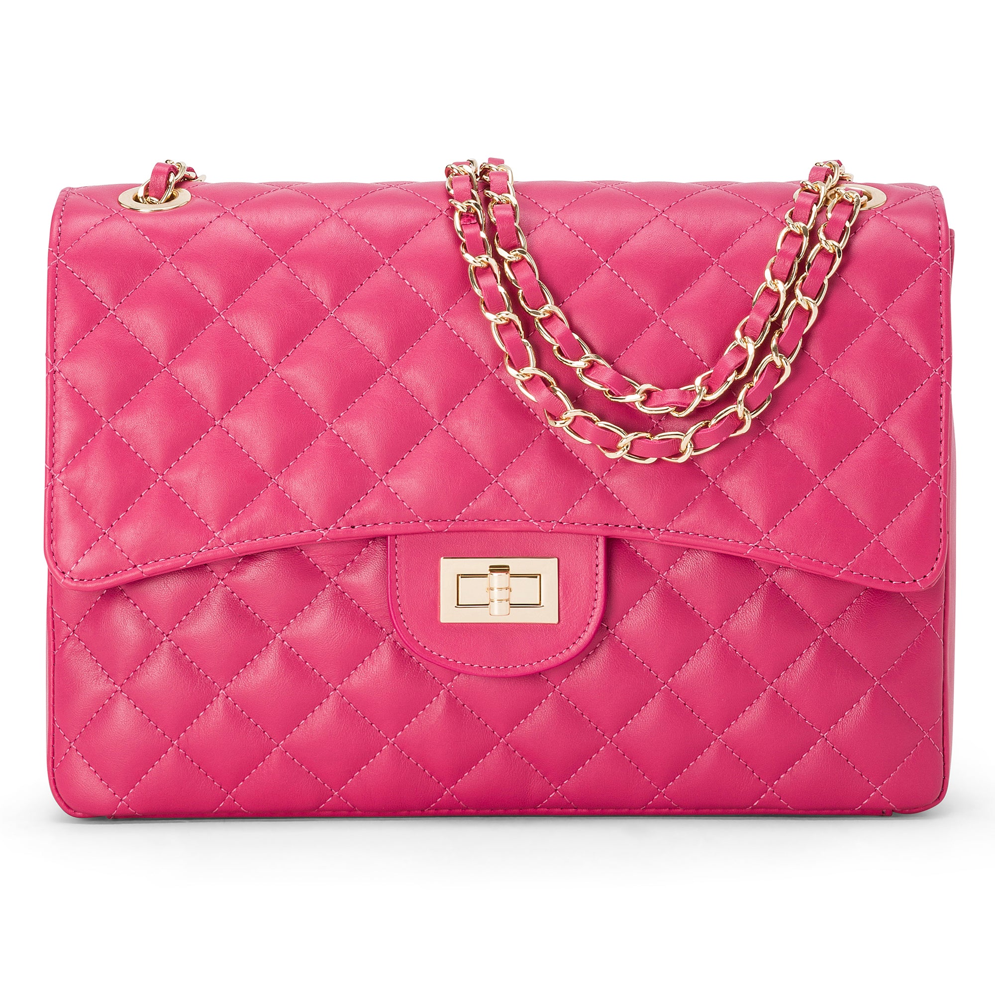Borsa Donna a Spalla e Tracolla, In Vera Pelle Trapuntata, Made in Italy, Modello Vivienne Fucsia