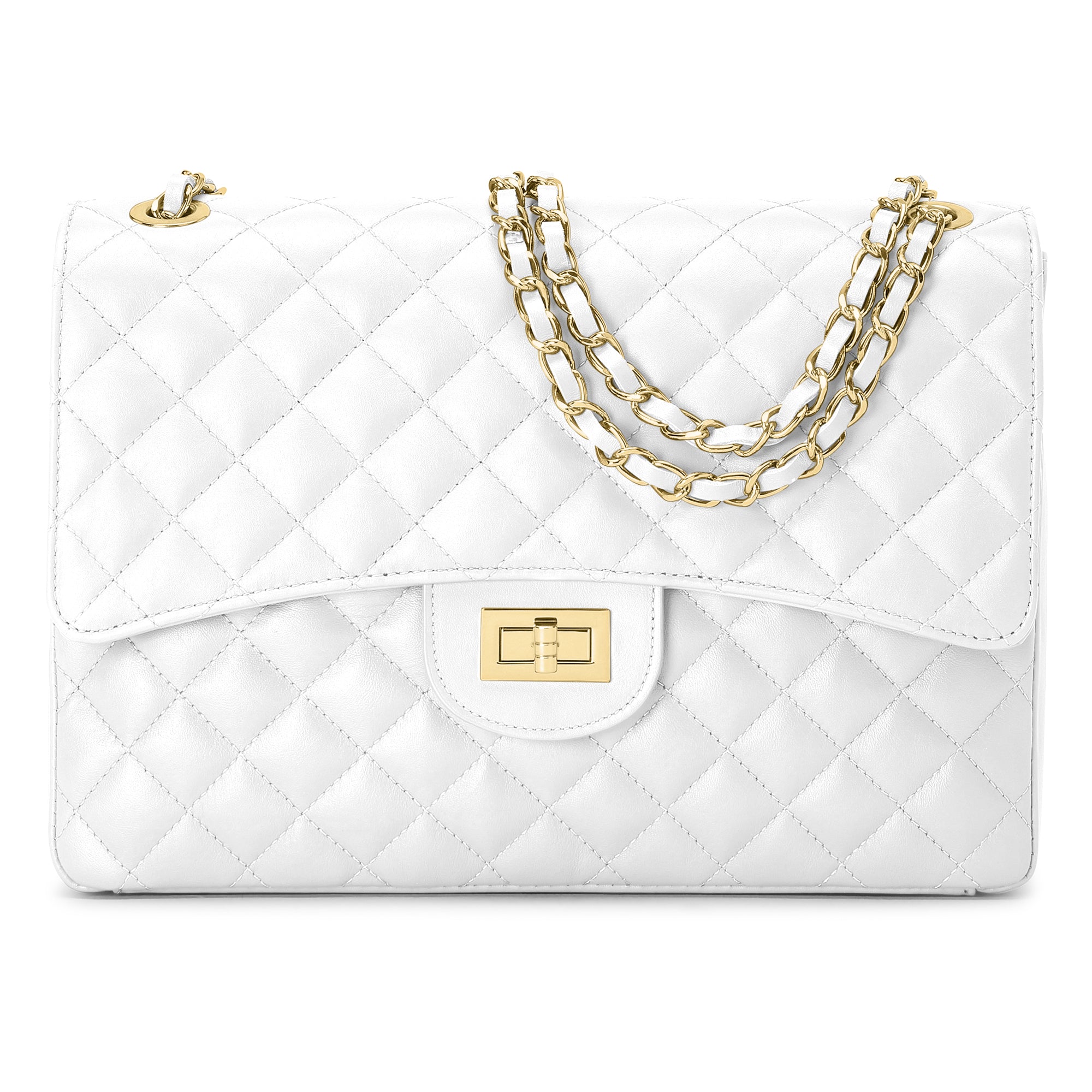 Borsa Donna a Spalla e Tracolla, In Vera Pelle Trapuntata, Made in Italy, Modello Vivienne Bianco