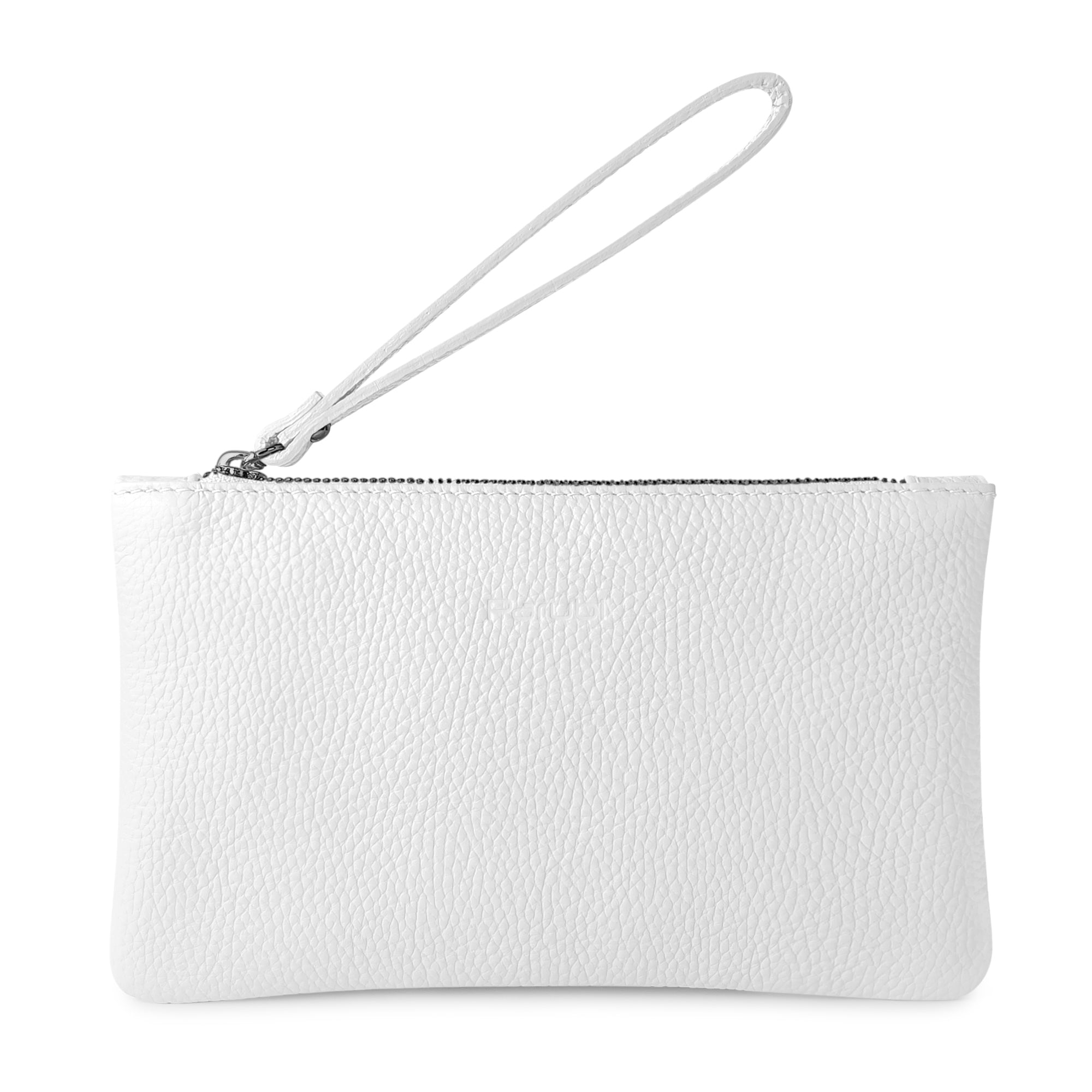 Pochette Donna a Mano, In Vera Pelle, Made in Italy, Modello Aura Bianco