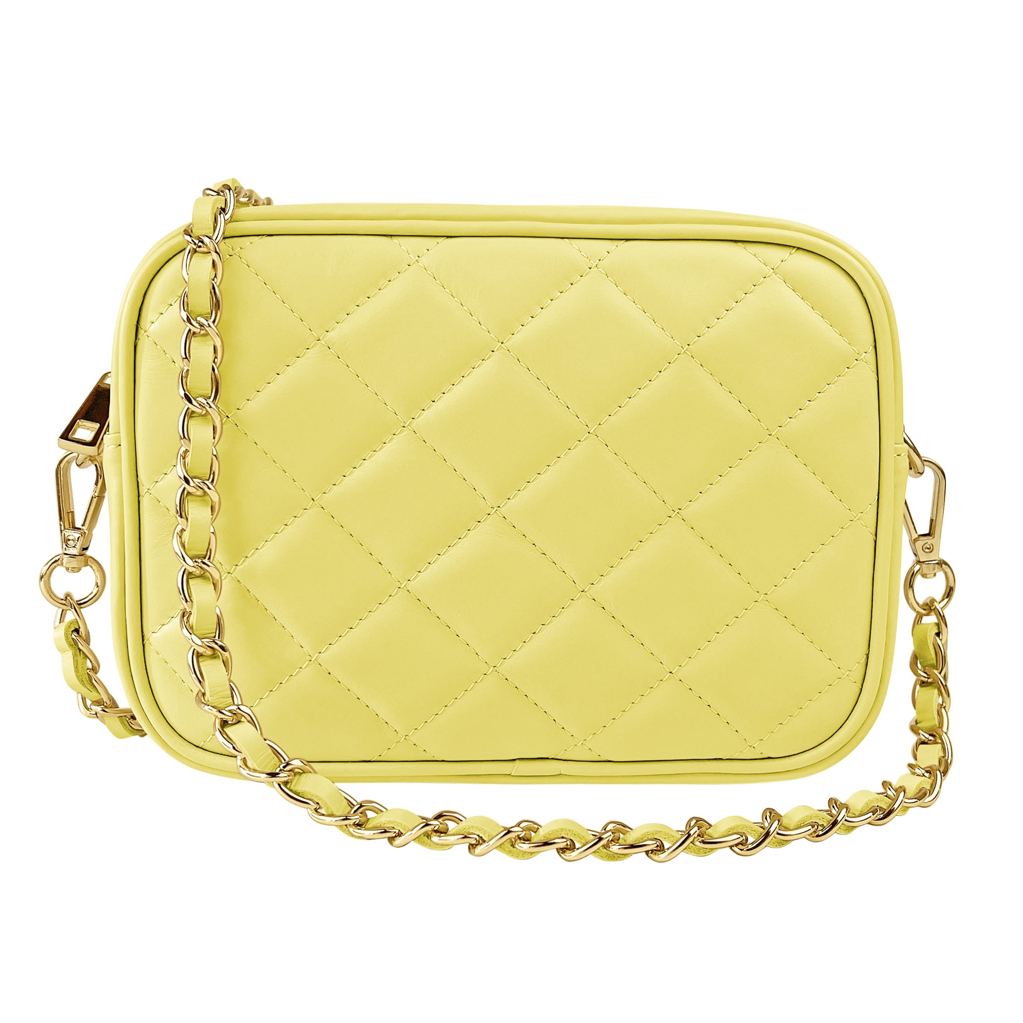 Borsa Donna a Tracolla, In Vera Pelle Trapuntata, Made in Italy, Modello Nora Giallo Chiaro
