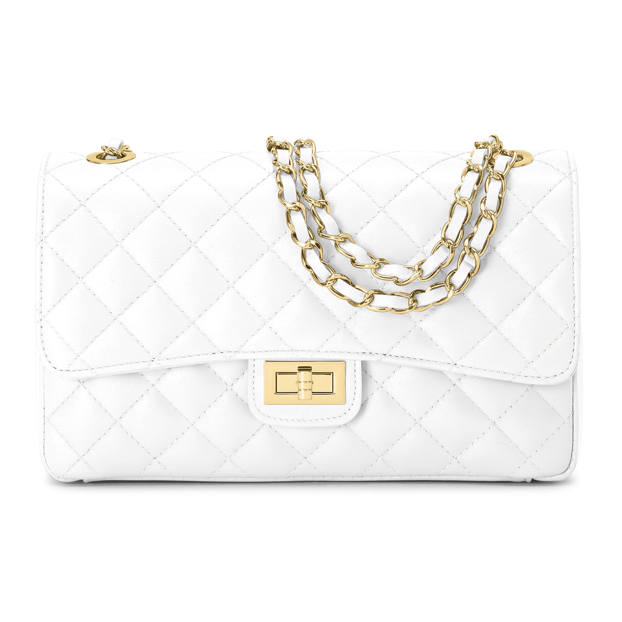 Borsa Donna a Spalla e Tracolla, In Vera Pelle Trapuntata, Made in Italy, Modello Charlotte Bianco