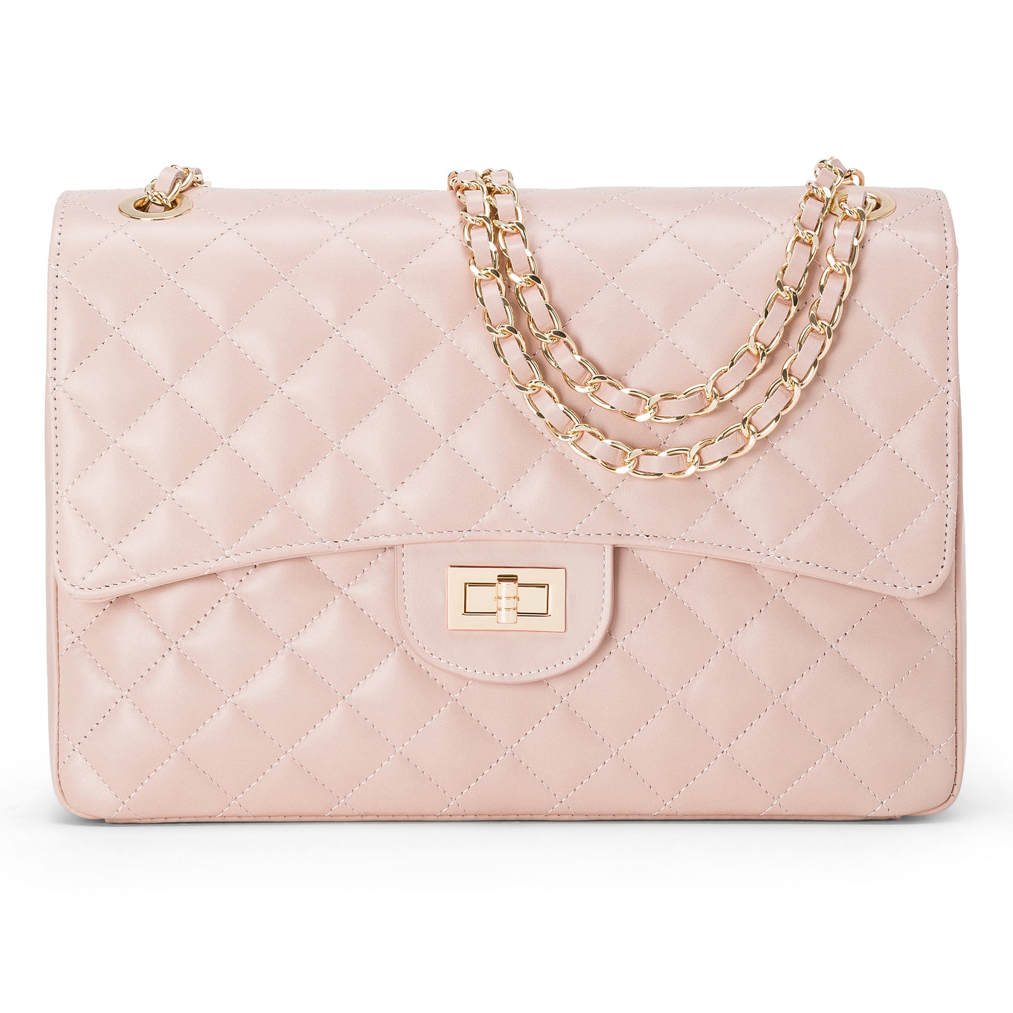 Borsa Donna a Spalla e Tracolla, In Vera Pelle Trapuntata, Made in Italy, Modello Vivienne Rosa Cipria