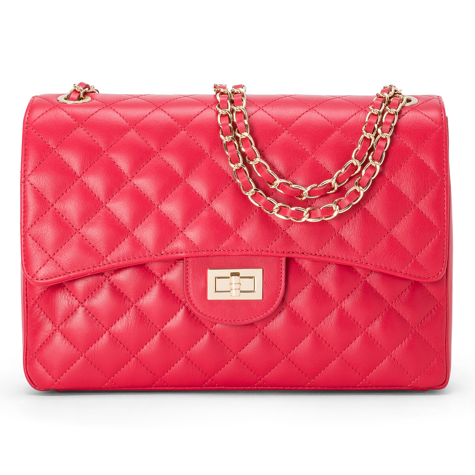 Borsa Donna a Spalla e Tracolla, In Vera Pelle Trapuntata, Made in Italy, Modello Vivienne Rosso