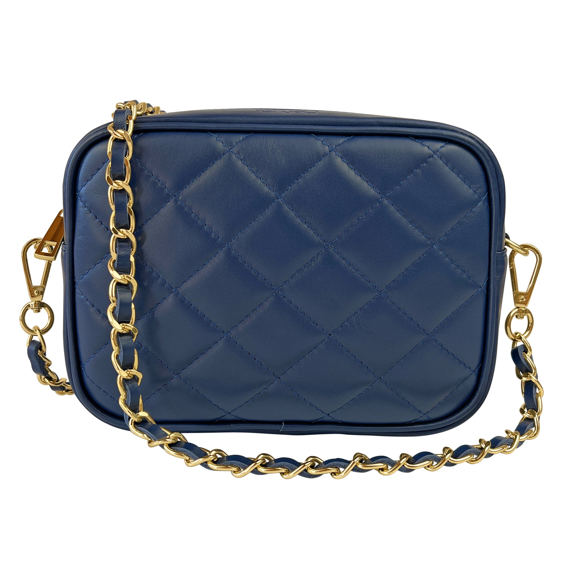 Borsa Donna a Tracolla, In Vera Pelle Trapuntata, Made in Italy, Modello Nora Blu Jeans